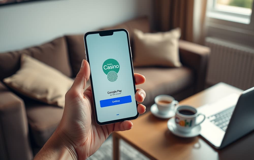 Android-telefon med Google Pay-appen åpen, klar for casino-innskudd