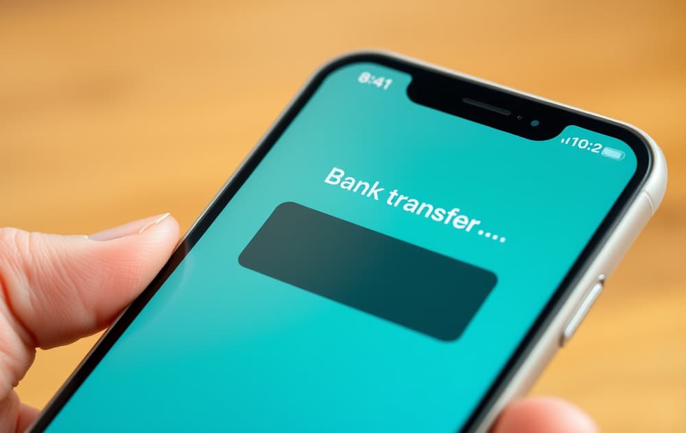 Nærbilde av mobilskjerm med fullført pengeoverføring